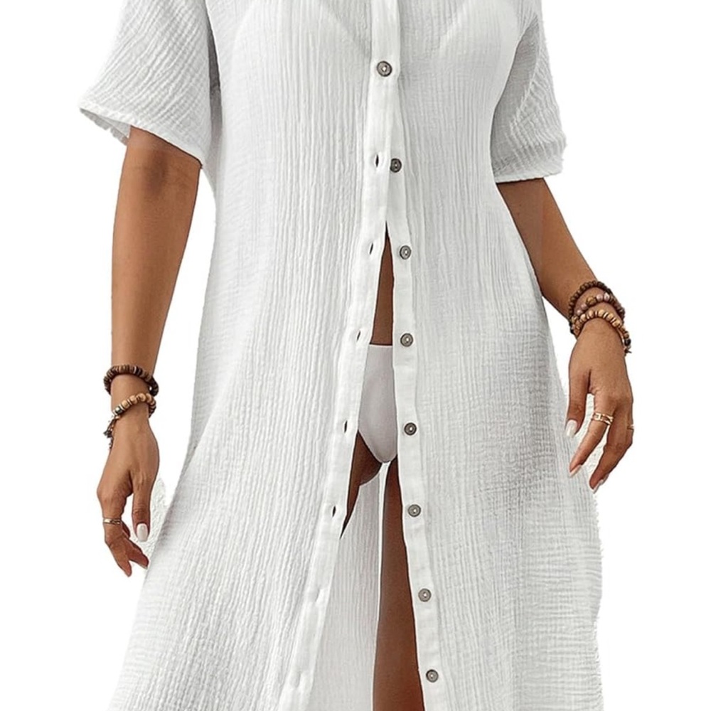 *FINAL SALE* Elegant White Button-Front Swim Cover-Up